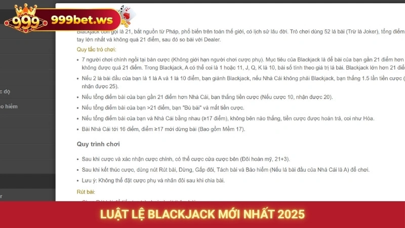 Luật lệ blackjack mới nhất 2025